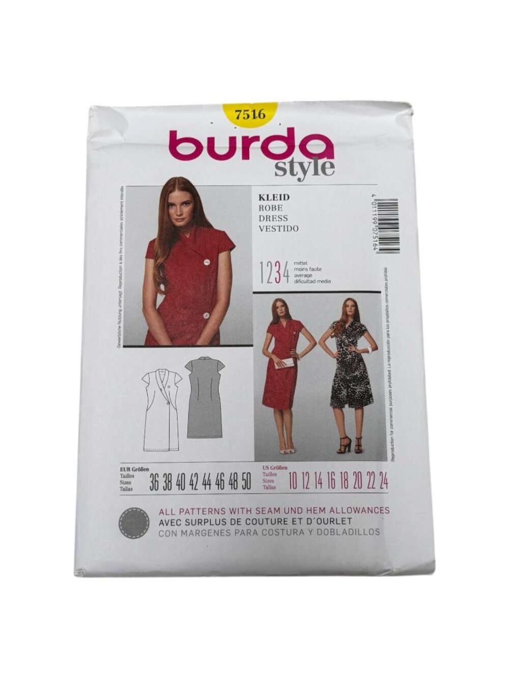 Burda 7516 Wrap Dress Size 10 12 14 16 18 20 22 24 Pattern Uncut